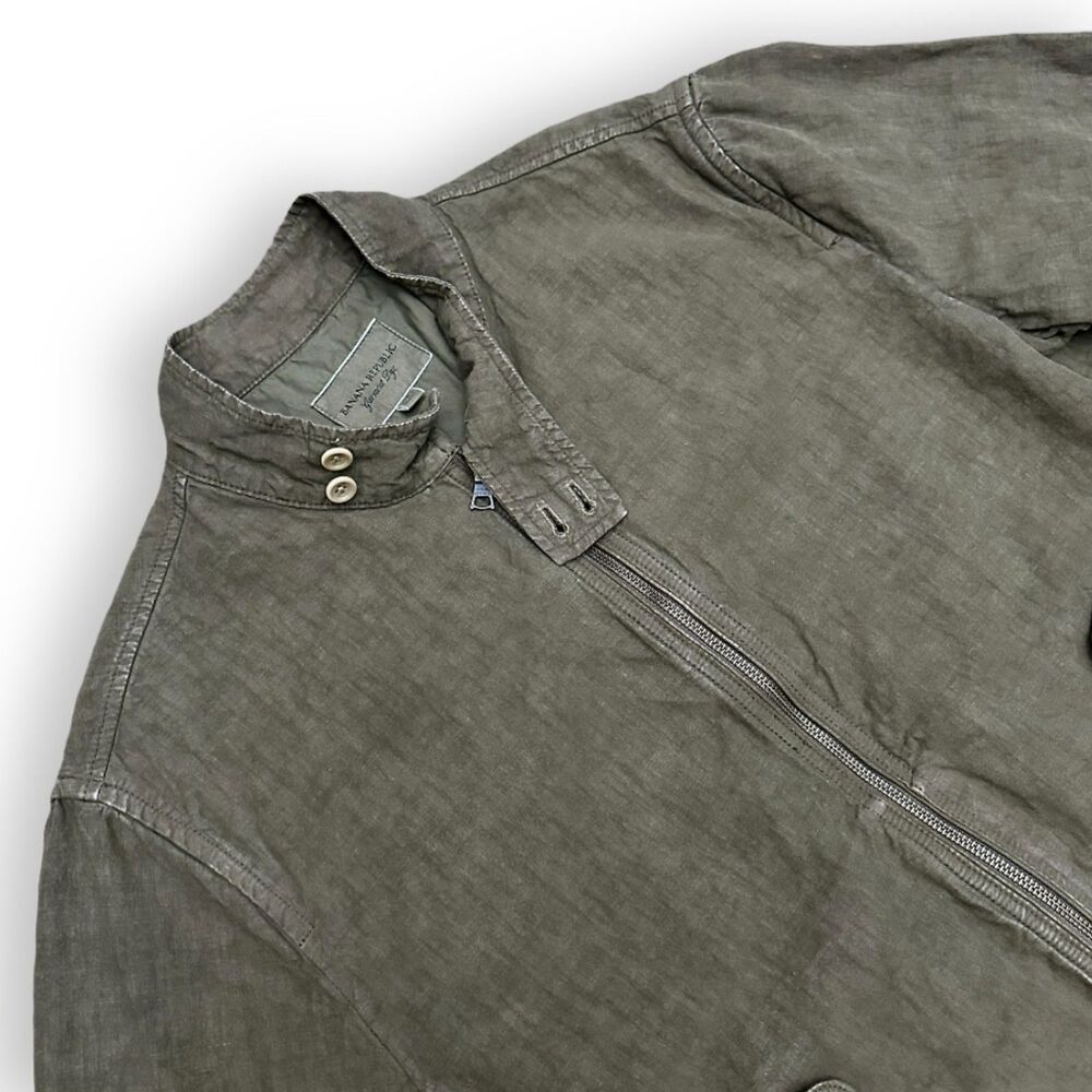 VTG 00s Y2K Banana Republic Garment Dyed Olive Green Linen Field Jacket Men's XL - Picture 4 of 15